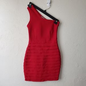Wow Couture One Shoulder Red Mini Bodycon Bandage Dress